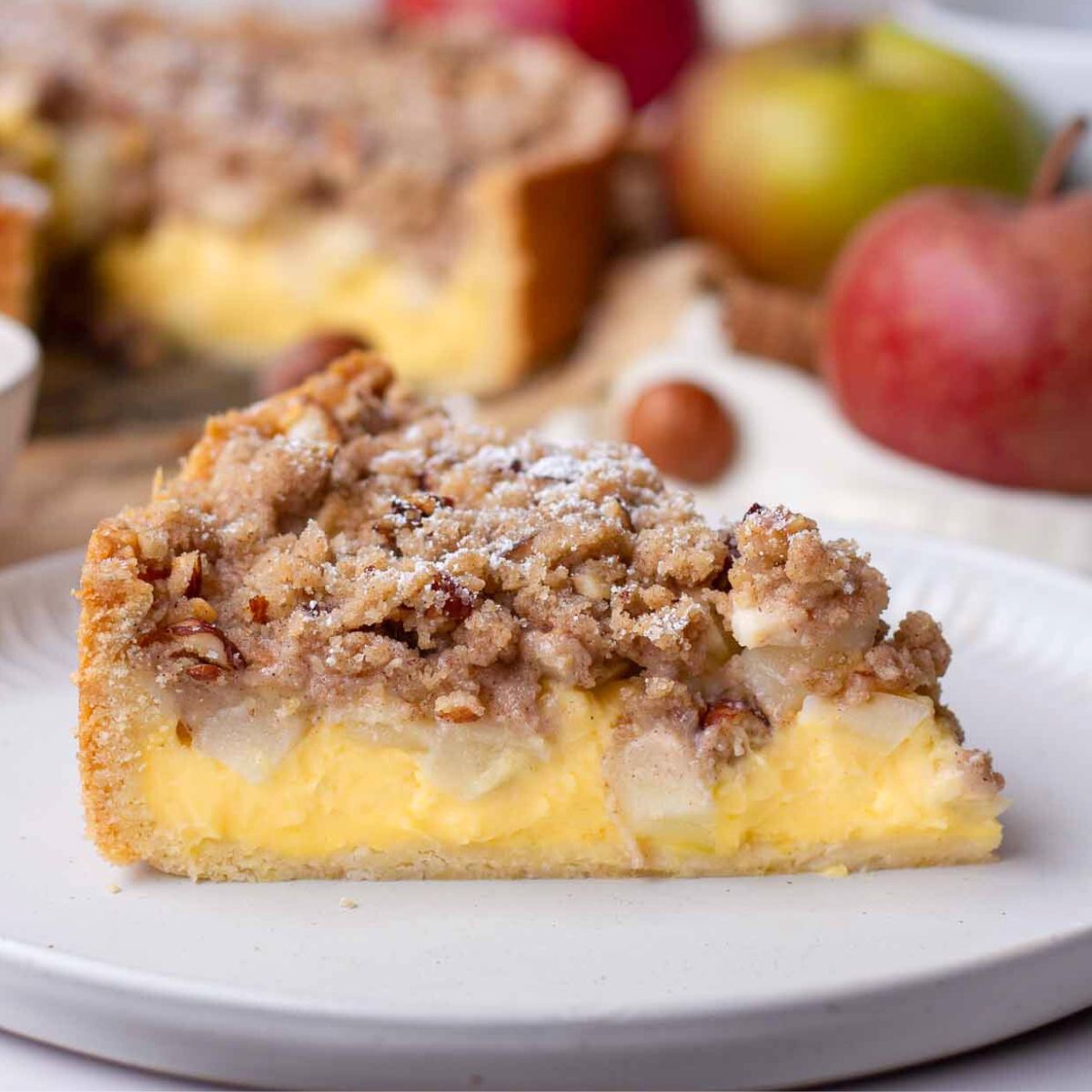 German Apple Cake with Custard and Streusel Topping