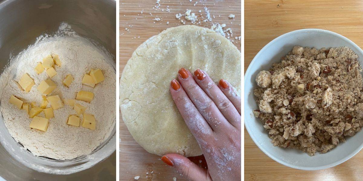 step by step instructions on how to make shortcrust pastry by hand to make German Apple Cakes.