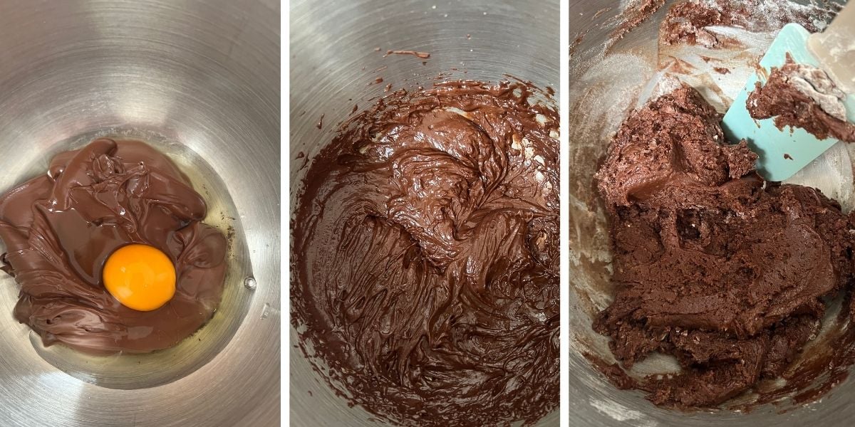 step-by-step pictures how to make cookie dough for nutella tumbprint cookies.