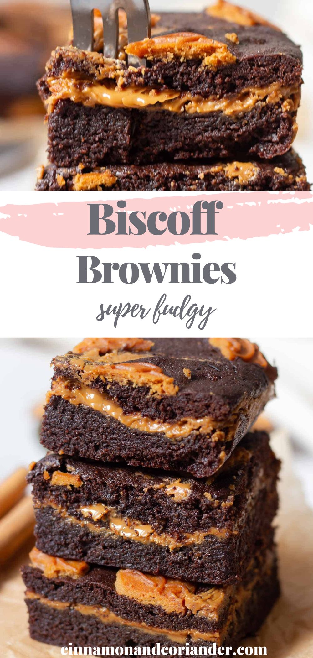 Fudgy Biscoff Brownies filled with Lotus Biscoff Spread and topped with a Cookie Butter Swirl and crunchy lotus cookies! The best brownies with the perfect fudgy texture