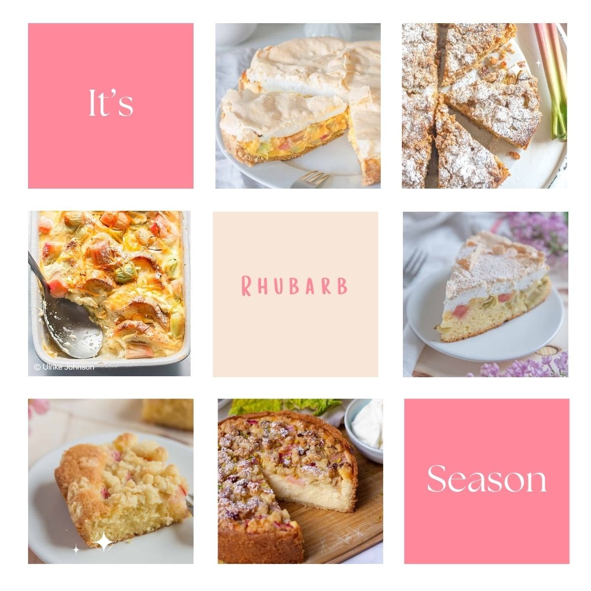 a picture collage of German rhubarb recipes