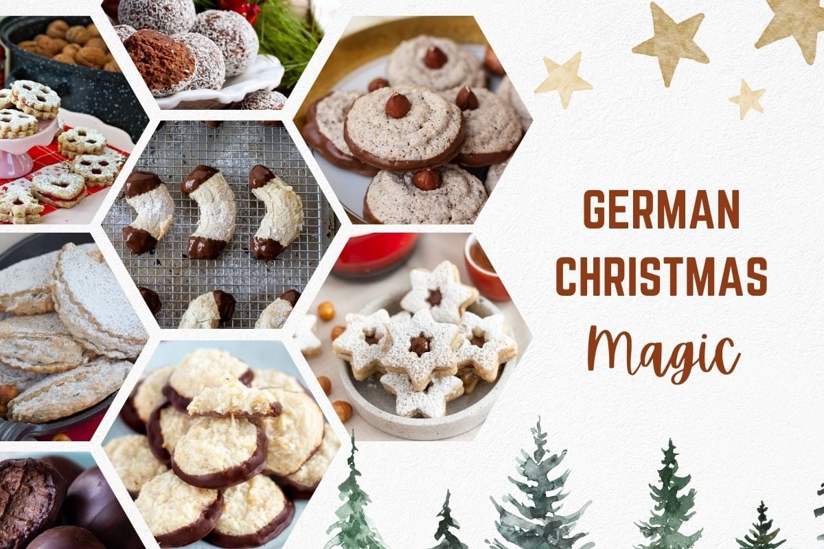 a collage showing different german christmas cookies.