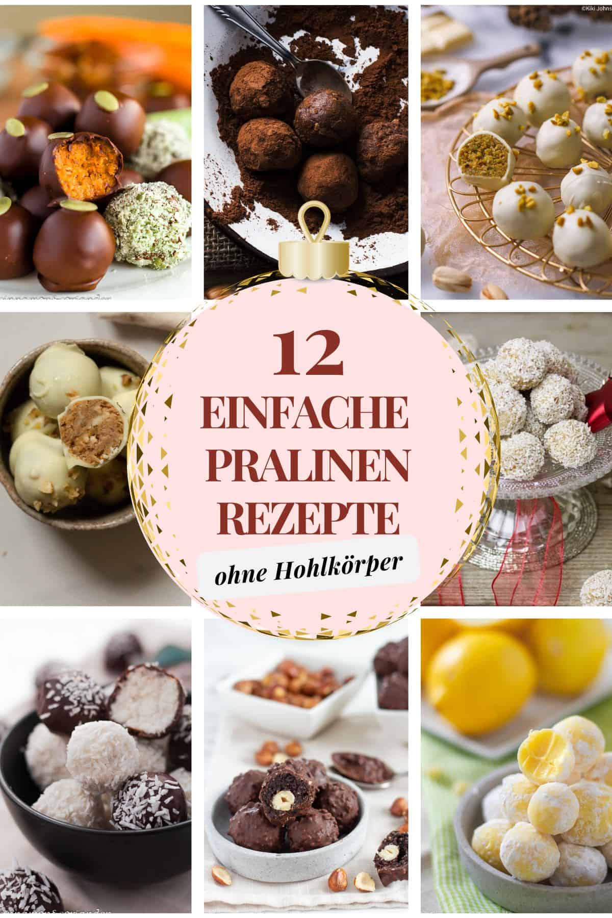 eine Collage von 12 selbstgemachten Pralinen 