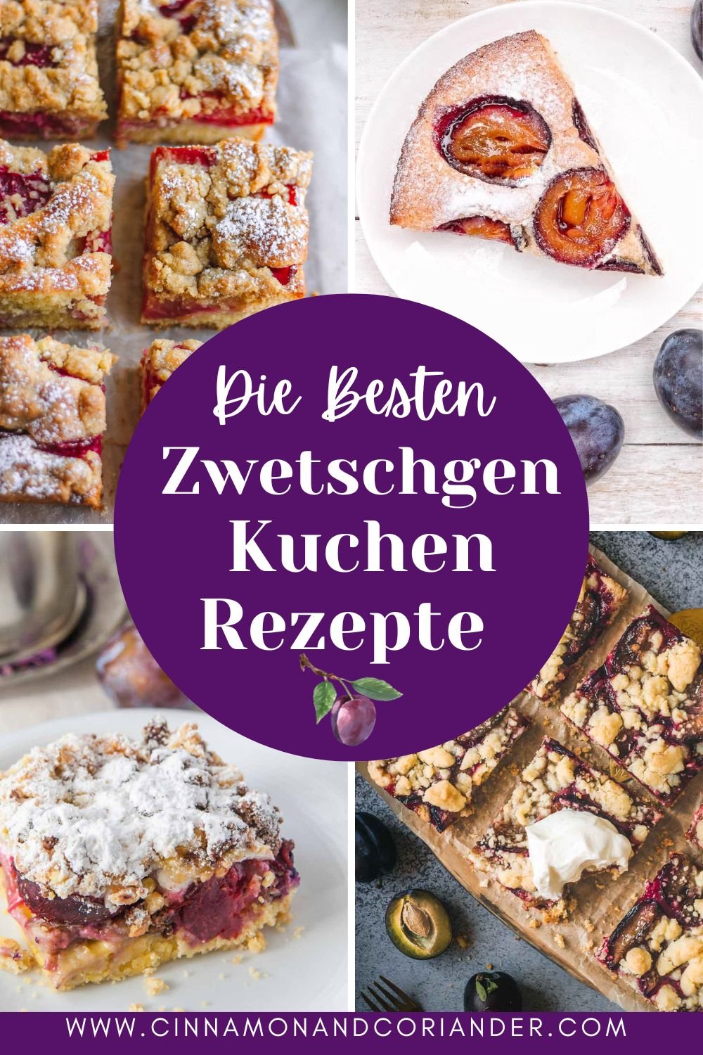 GAlerie mit 4 verschiedenen Zwetschgenkuchen mit Streuseln, Rührteig, Hefeteig oder ohne Hefe – von Blechkuchen bis Muffins.