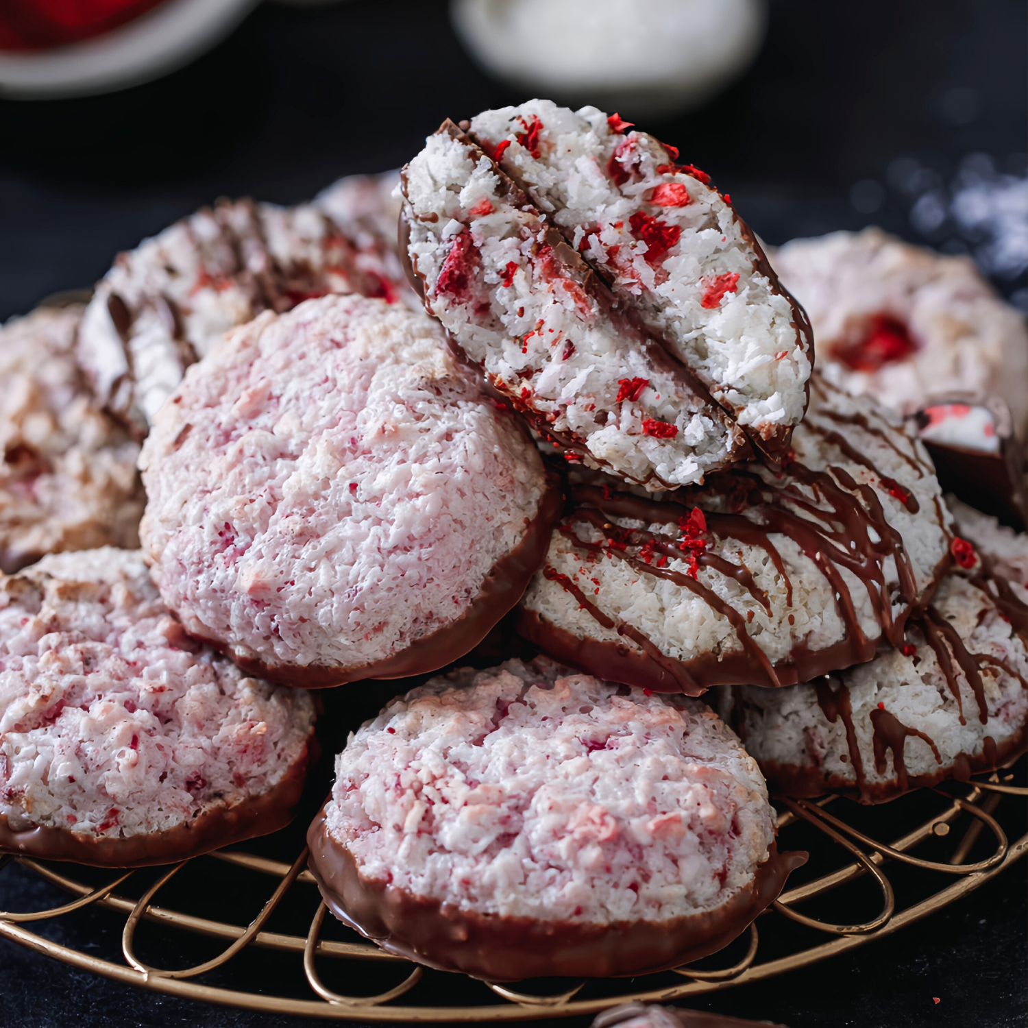saftige Quark Kokosmakronen mit Erdbeeren und Vollmilchschokolade