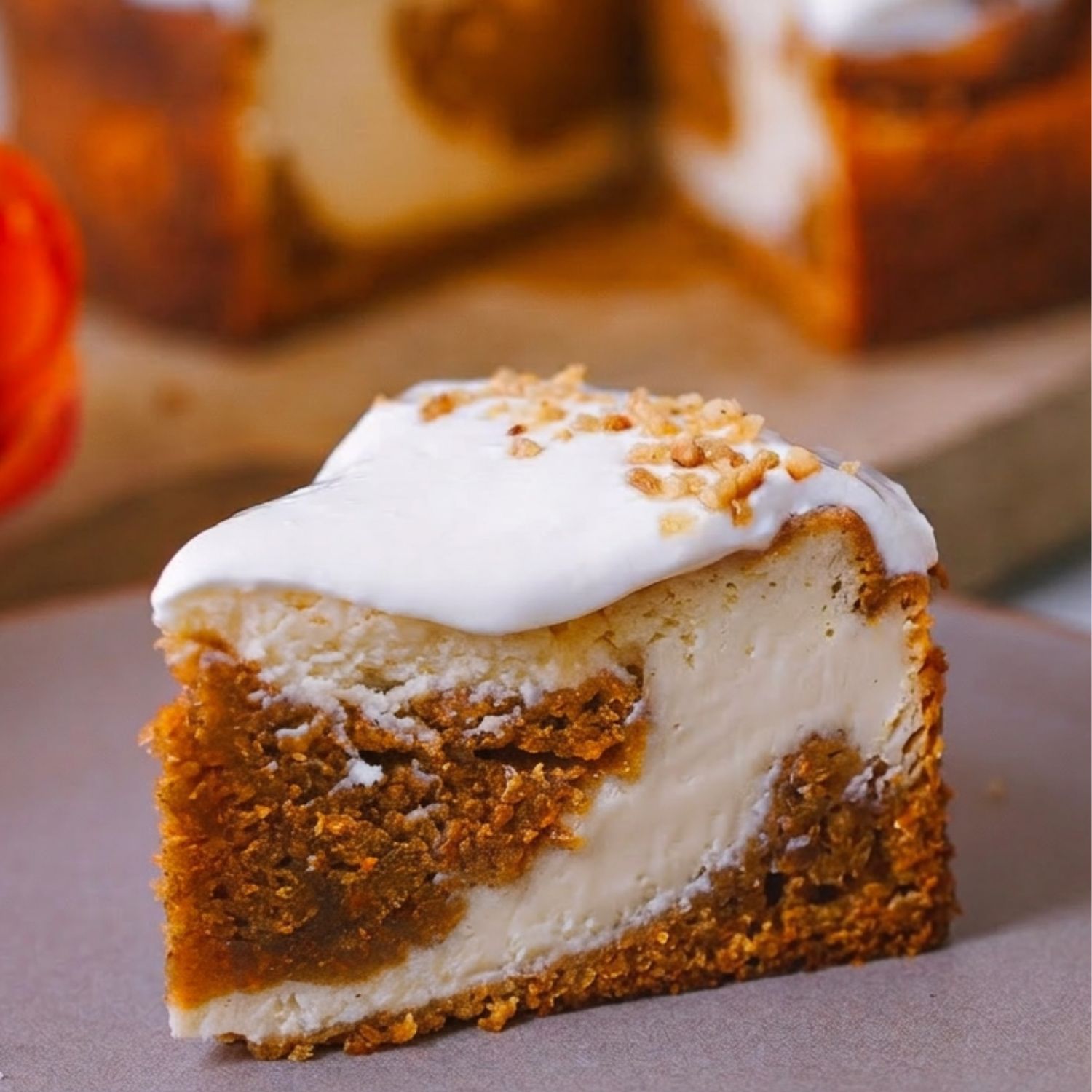 ein Stück Carrot Cake CHeesecake mit Frischkäse Frosting