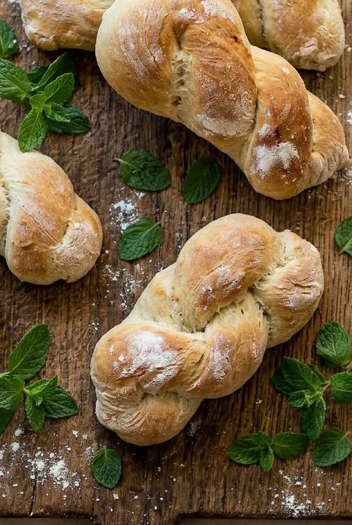 italienische Minz Brötchen auf einem Holzbrett 